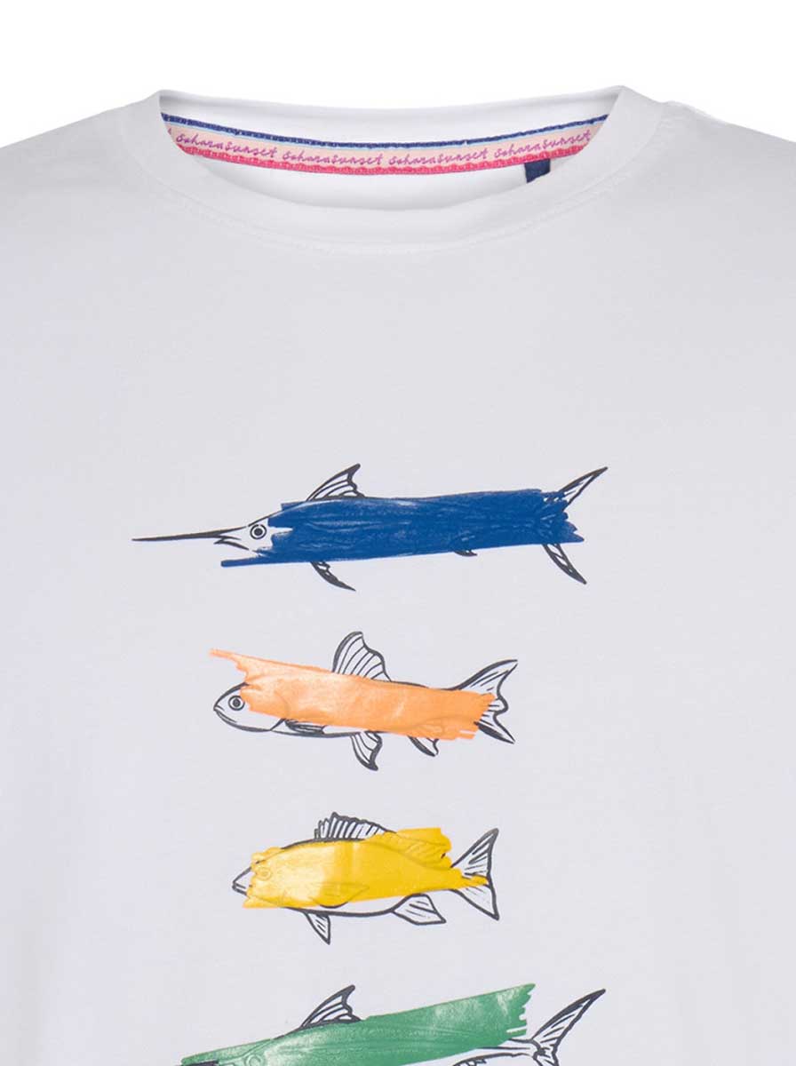 A Fish Named Fred Polo & T-Shirts A Fish Named Fred - Fish Print Off-White Polo T-Shirt