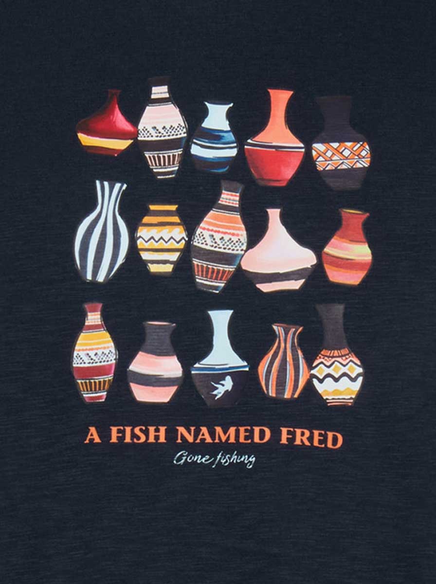 A Fish Named Fred Polo & T-Shirts A Fish Named Fred - Vase Print Navy Polo T-Shirt
