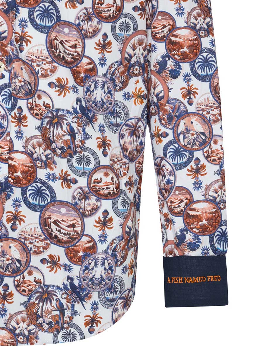 A Fish Named Fred Shirts A Fish Named Fred - Desert World Print Cobalt Shirt