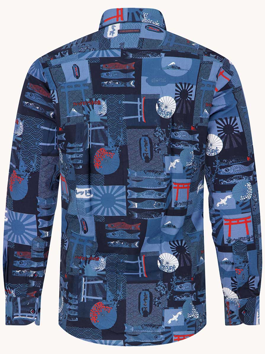 A Fish Named Fred Shirts A Fish Named Fred - Oriental Print Blue Shirt