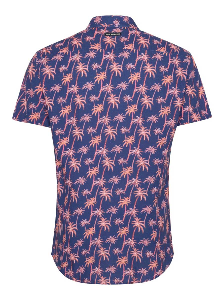 A Fish Named Fred Short Sleeve Shirts A Fish Named Fred - Palm Tree Print Cobalt Short Sleeve Shirt