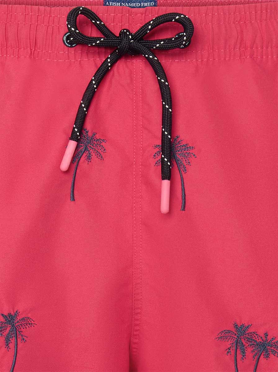 A Fish Named Fred Swimming Shorts A Fish Named Fred - Embroidered Palm Tree Pink Swimming Shorts