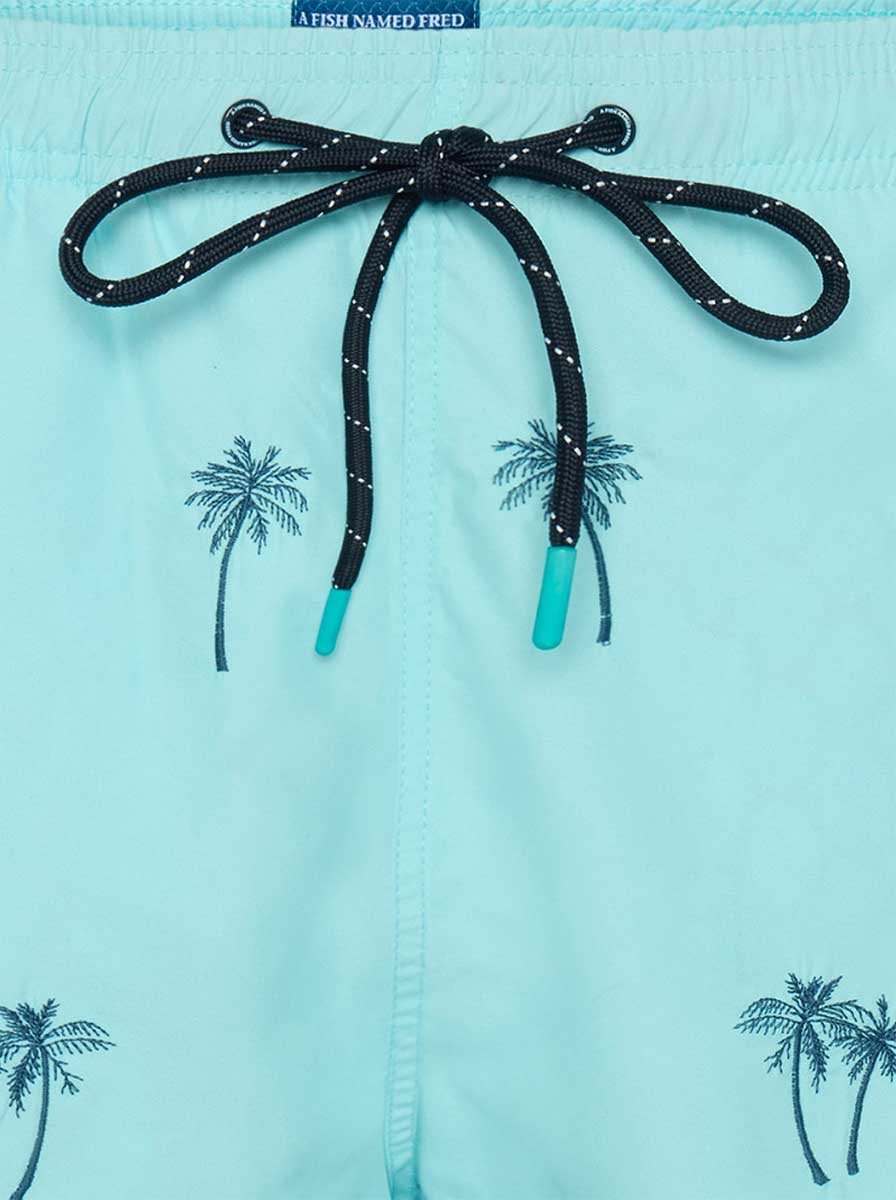 A Fish Named Fred Swimming Shorts A Fish Named Fred - Embroidered Palm Tree Turquoise Swimming Shorts