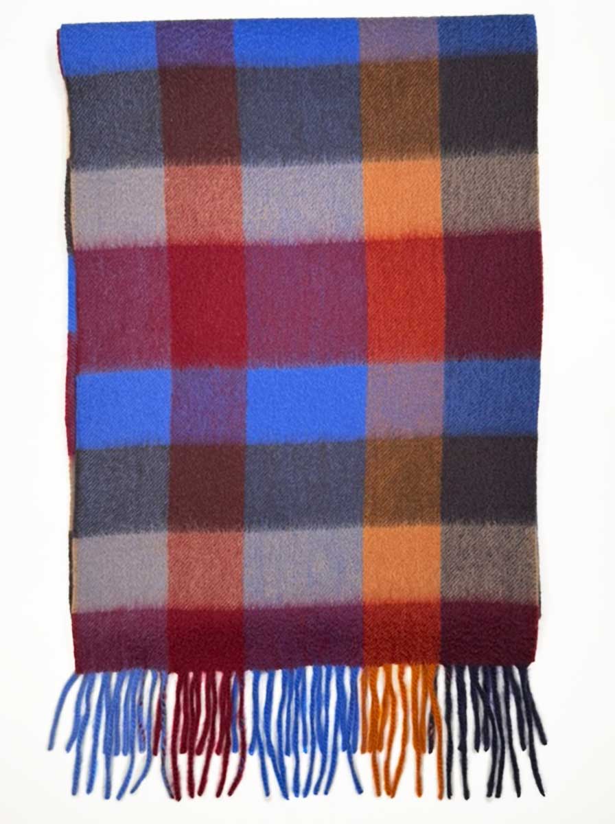 Ascott & Hemley Scarves Ascott & Hemley - Box Check Cashmere Blue/Orange/Red Scarf