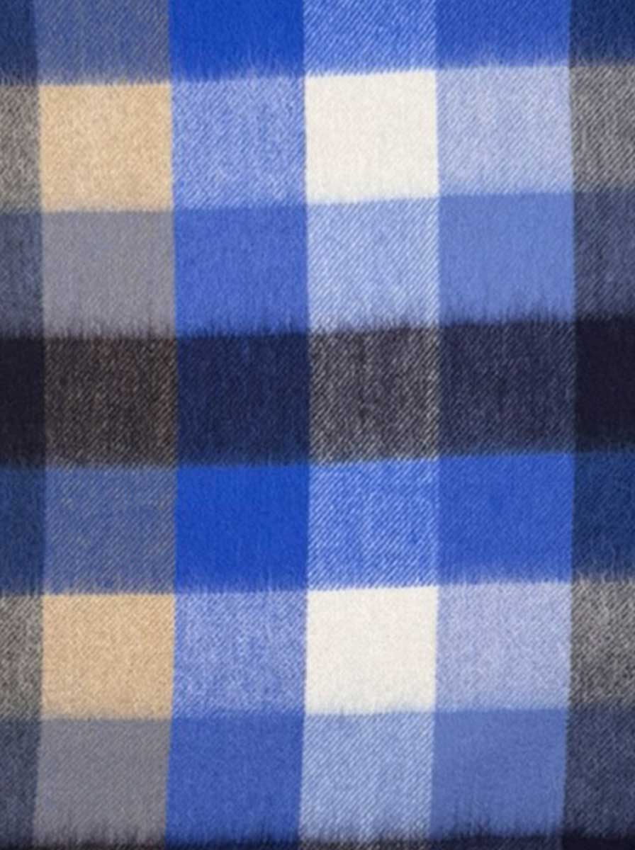 Ascott & Hemley Scarves Ascott & Hemley - Wool/Cashmere Box Check Blue/Sky/Beige Scarf