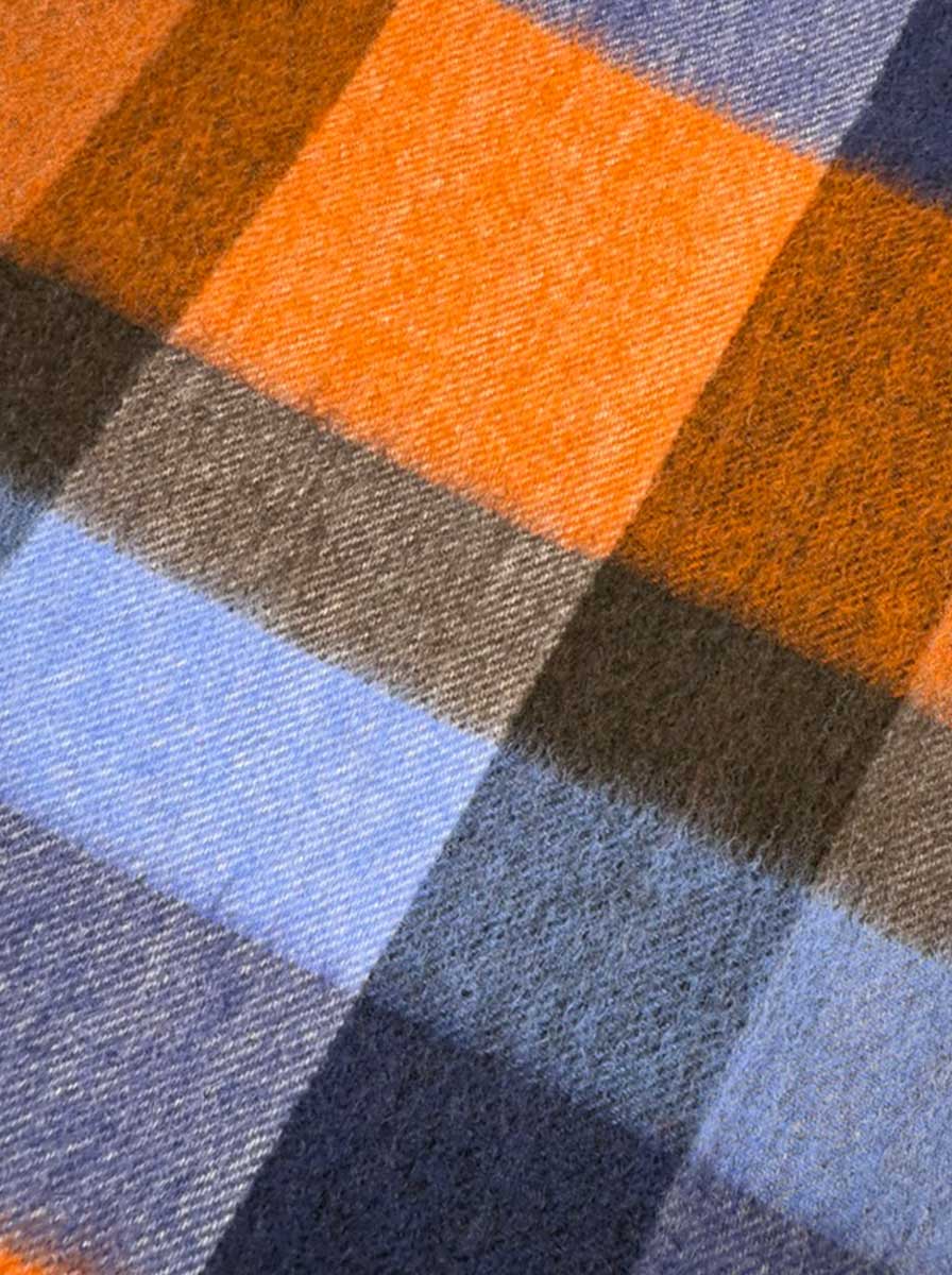 Ascott & Hemley Scarves Ascott & Hemley - Wool/Cashmere Check Orange/Blue/Brown Scarf