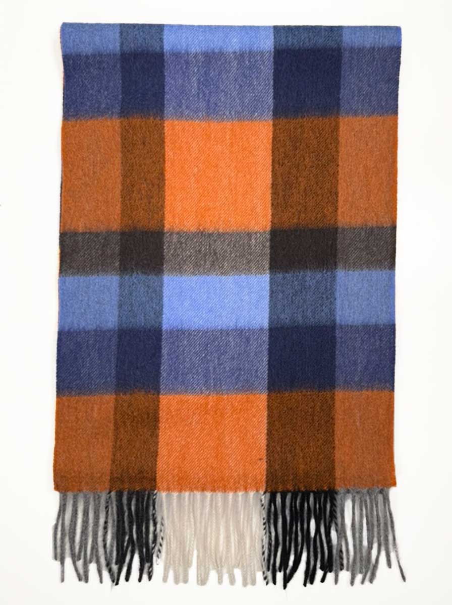 Ascott & Hemley Scarves Ascott & Hemley - Wool/Cashmere Check Orange/Blue/Brown Scarf