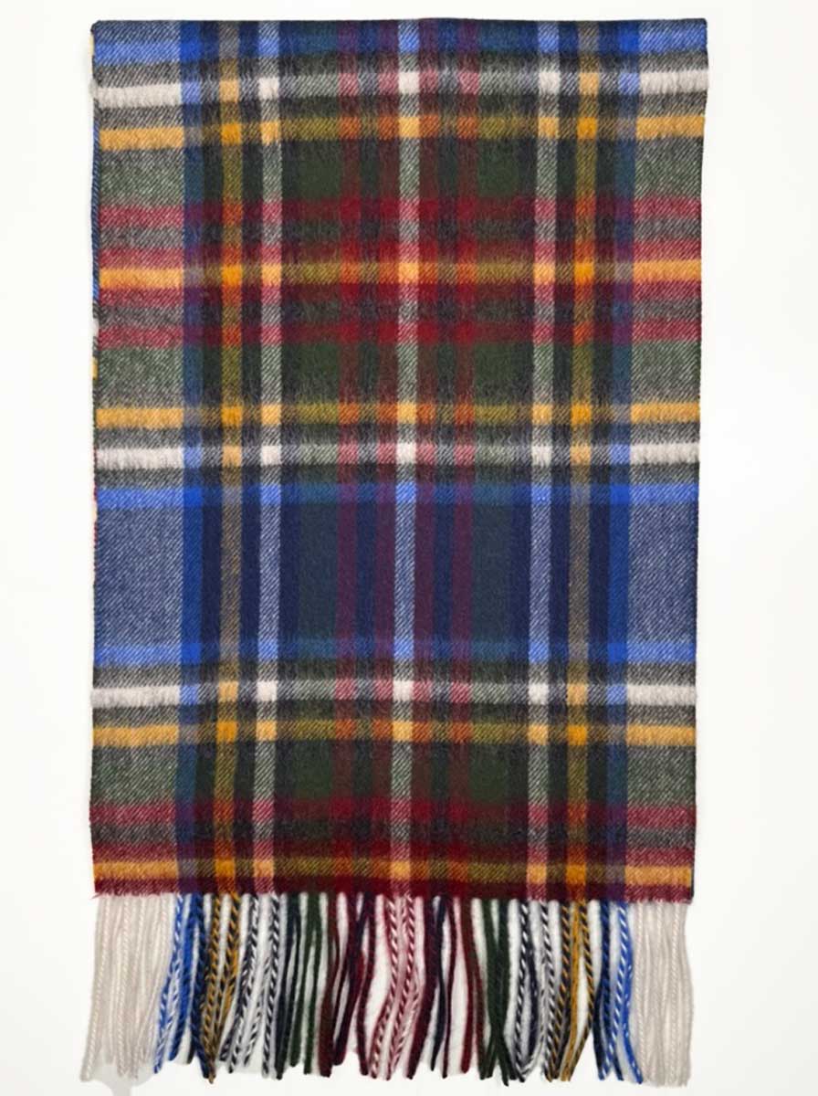 Ascott & Hemley Scarves Ascott & Hemley - Wool/Cashmere Tartan Check Blue/Green/Yellow/Red Scarf