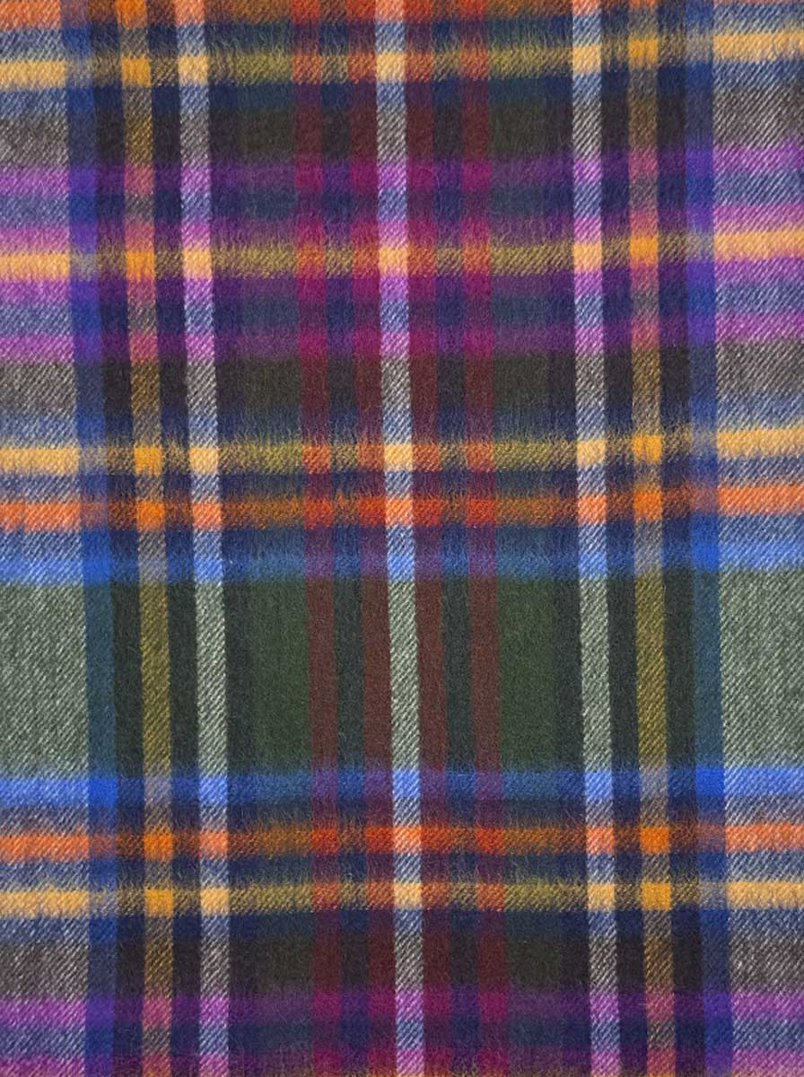 Ascott & Hemley Scarves Ascott & Hemley - Wool/Cashmere Tartan Check Green/Yellow/Blue/Purple Scarf
