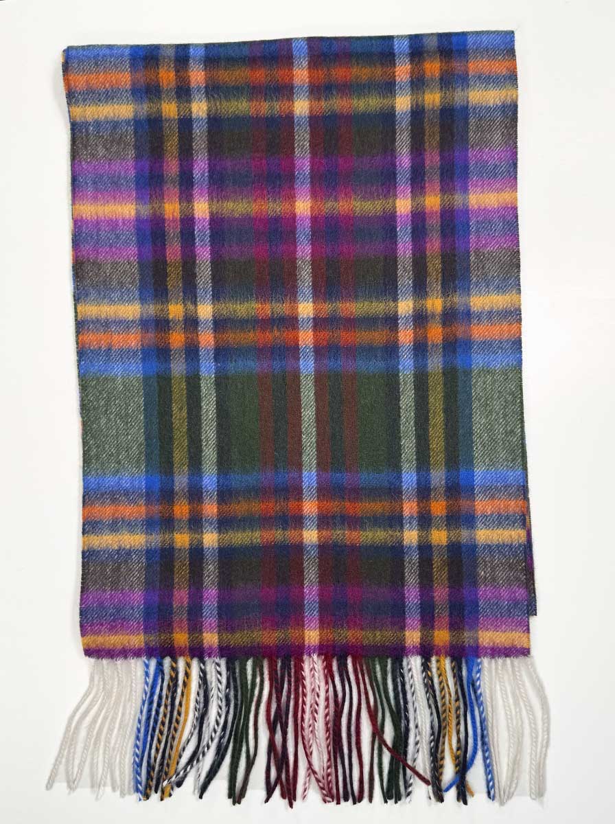 Ascott & Hemley Scarves Ascott & Hemley - Wool/Cashmere Tartan Check Green/Yellow/Blue/Purple Scarf