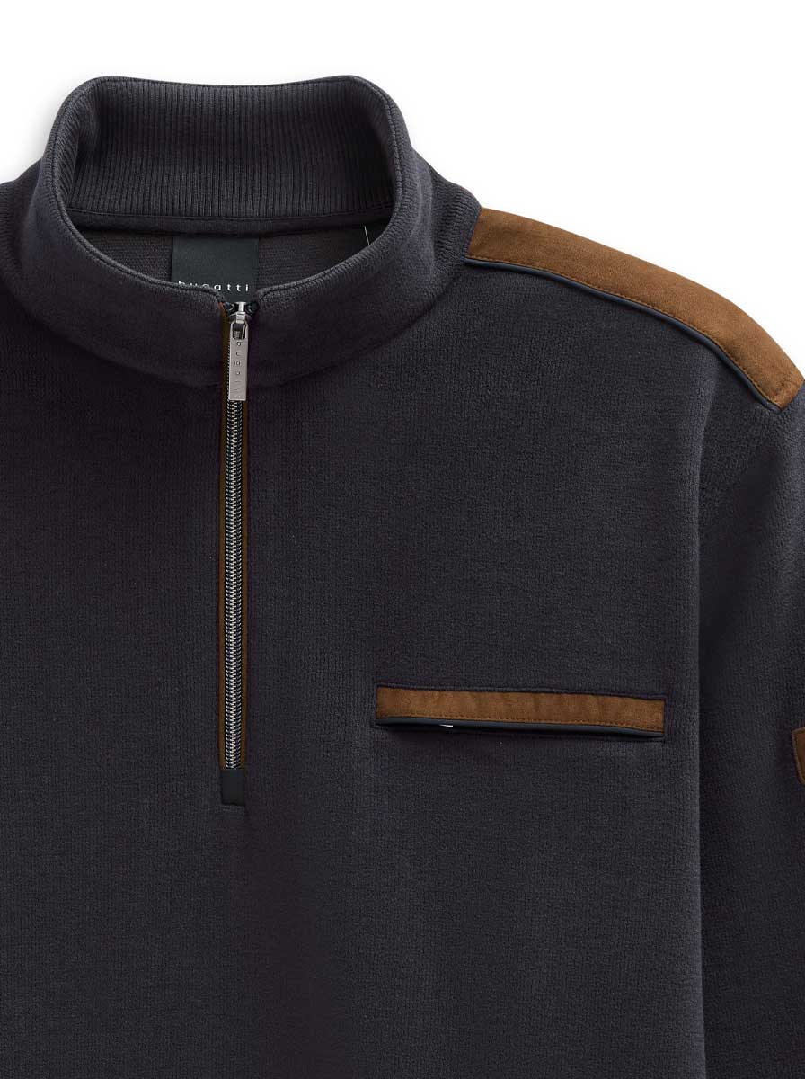 Bugatti Knitwear & Jumpers Bugatti - Sweatshirt - 1/4 Zip w/ Alcantara Trim