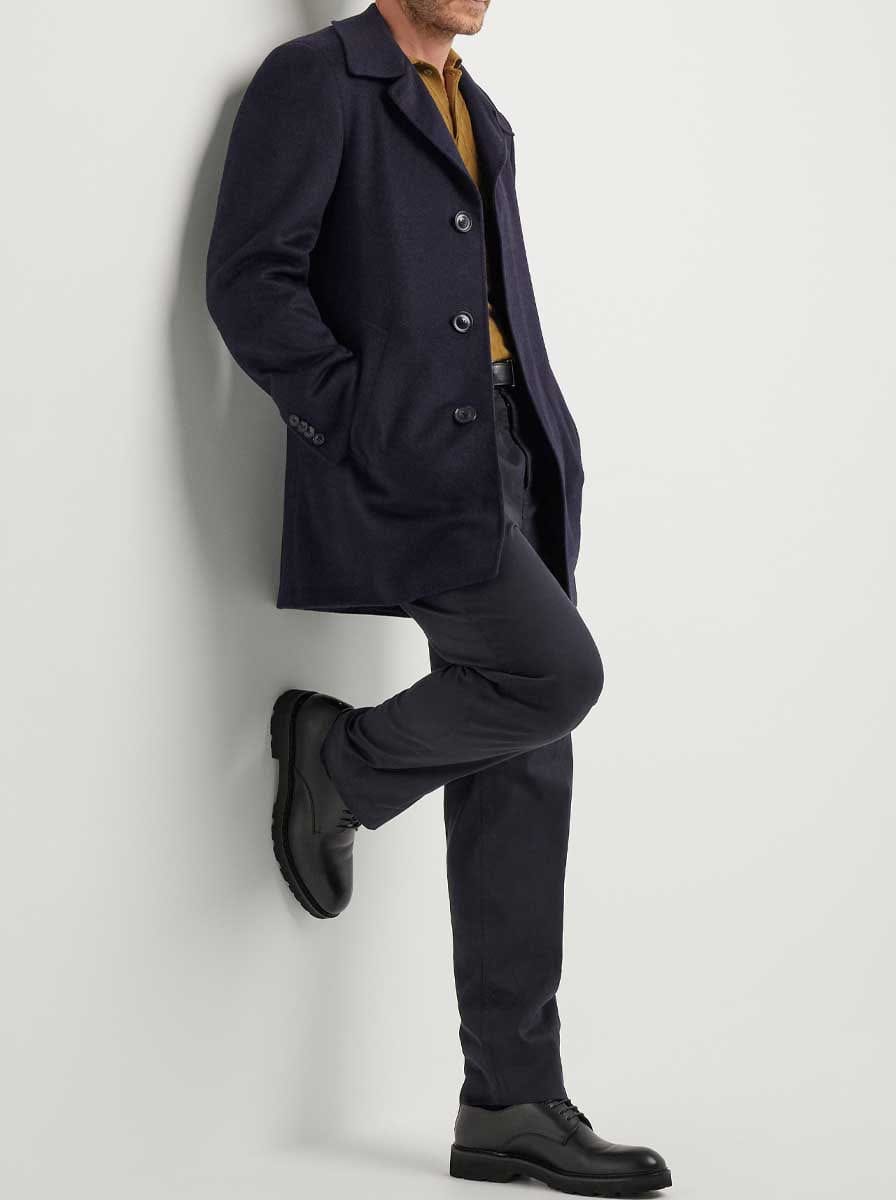 Canali Coats Canali - Overcoat - Navy Wool & Cashmere ¾ Length