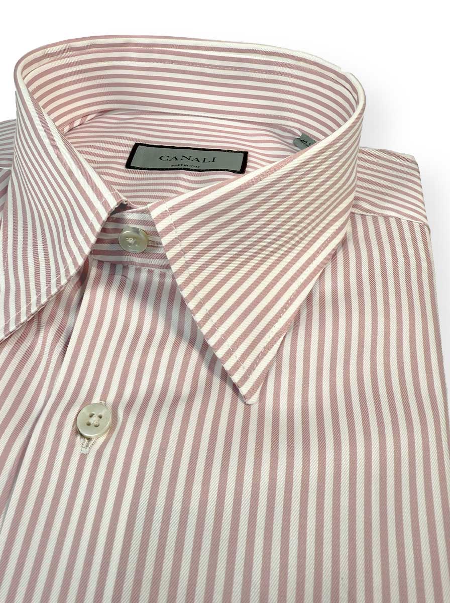 Canali Shirts Canali - Casual Shirt - Striped Cotton Pink Button Under