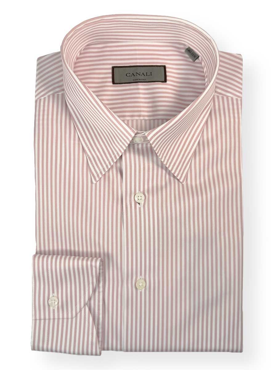 Canali Shirts Canali - Casual Shirt - Striped Cotton Pink Button Under