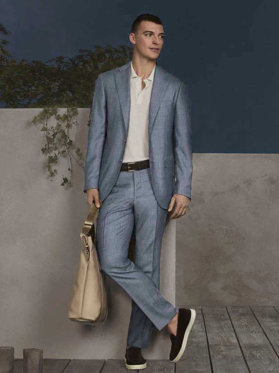 Canali Suits Canali - Textured Wool Light Blue Suit