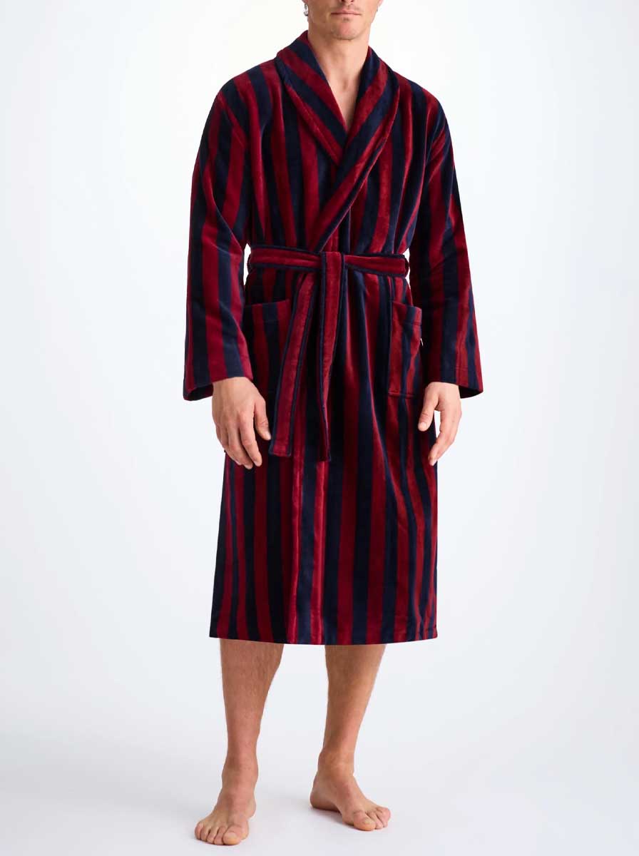 Derek Rose Robe Derek Rose - Terry Cotton Navy/Red Striped Bathrobe