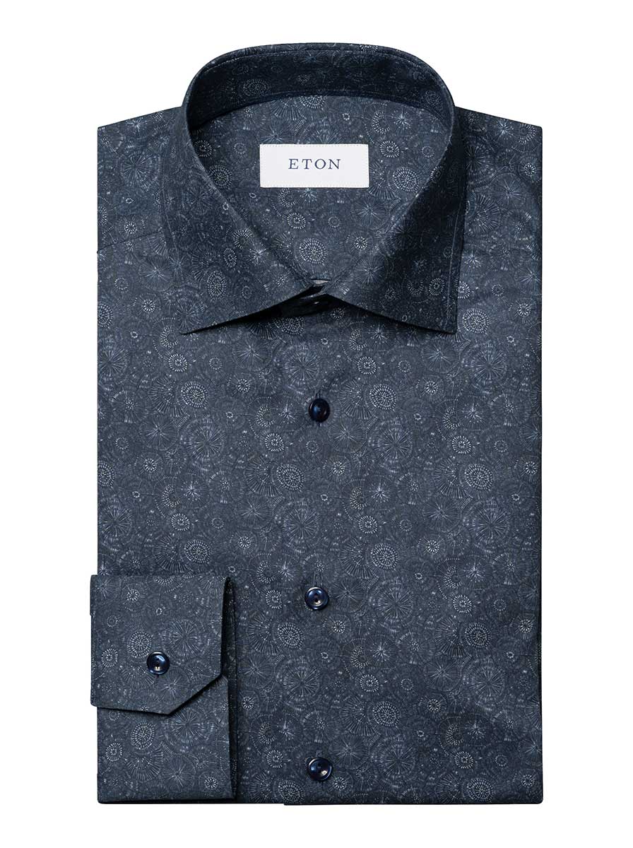 Eton Shirts Eton - Navy Motif Print Signture Dobby Shirt