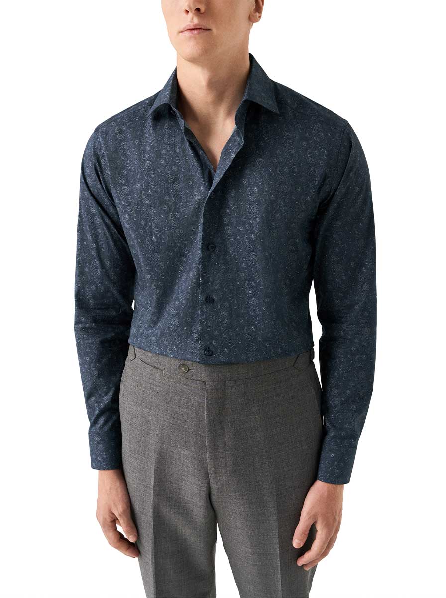 Eton Shirts Eton - Navy Motif Print Signture Dobby Shirt