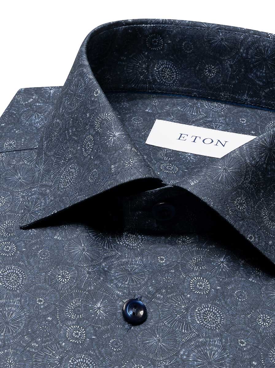 Eton Shirts Eton - Navy Motif Print Signture Dobby Shirt