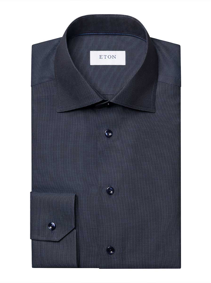 Eton Shirts Eton - Navy Semi Soid Signture Dobby Shirt