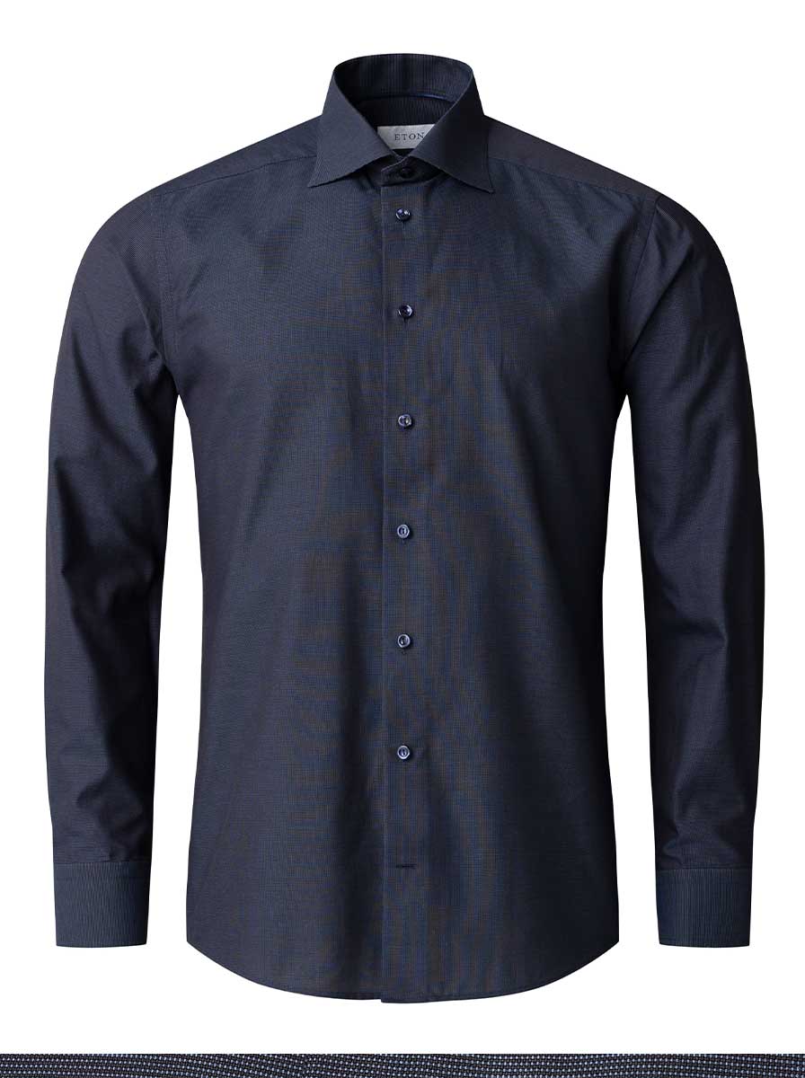 Eton Shirts Eton - Navy Semi Soid Signture Dobby Shirt