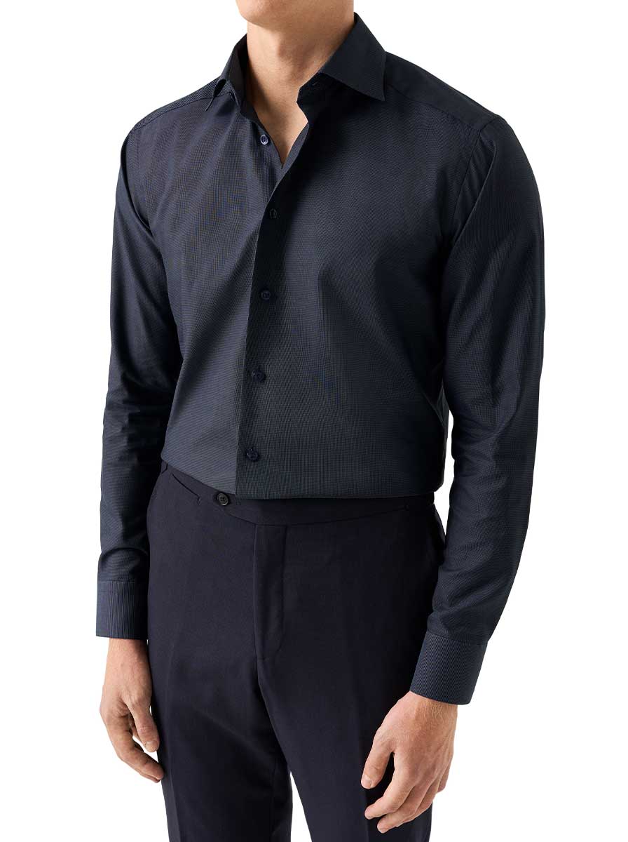 Eton Shirts Eton - Navy Semi Soid Signture Dobby Shirt