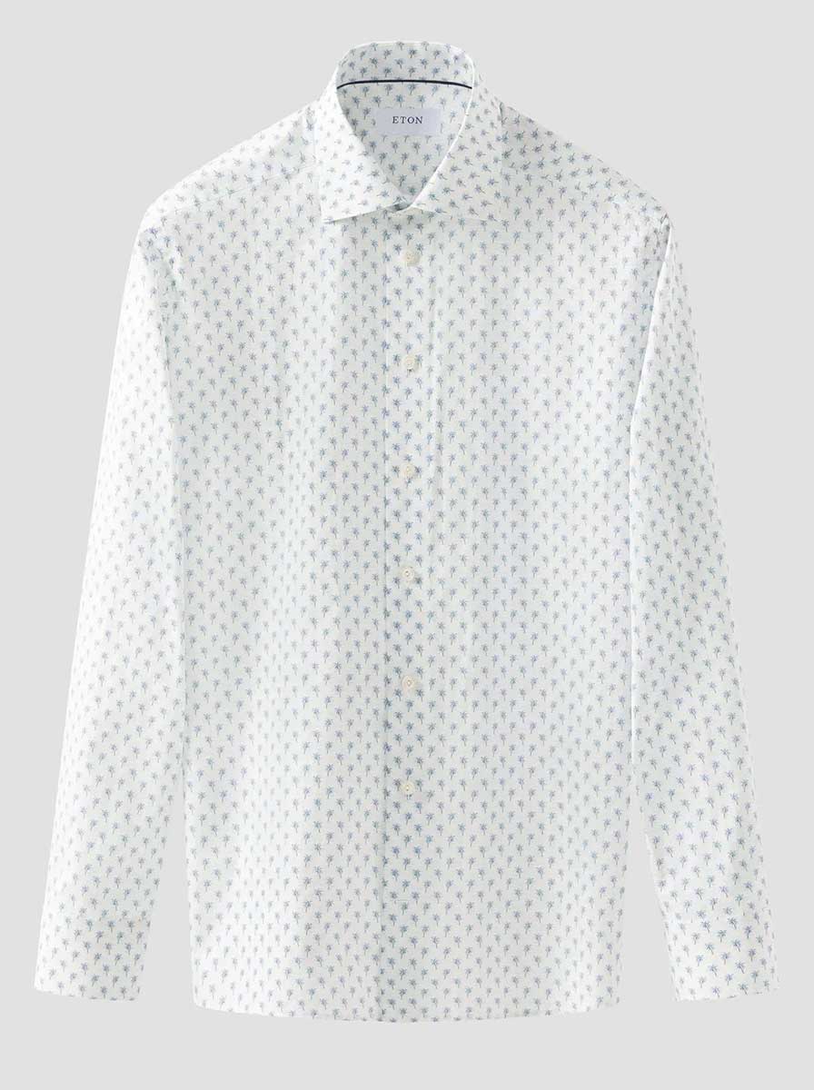 Eton Shirts Eton - Signature Twill Light Blue Palm Tree Print Shirt