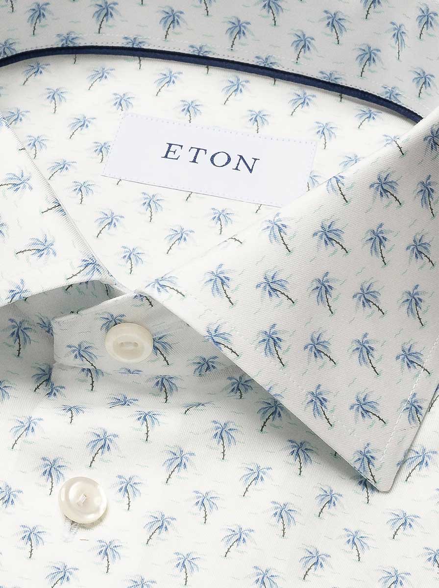 Eton Shirts Eton - Signature Twill Light Blue Palm Tree Print Shirt
