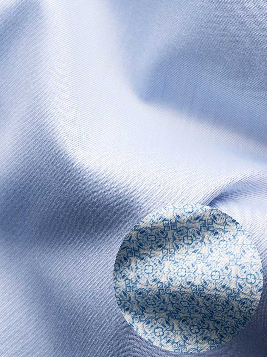 Eton Shirts Eton - Signature Twill Light Blue Shirt w/ Geometric Print Trim