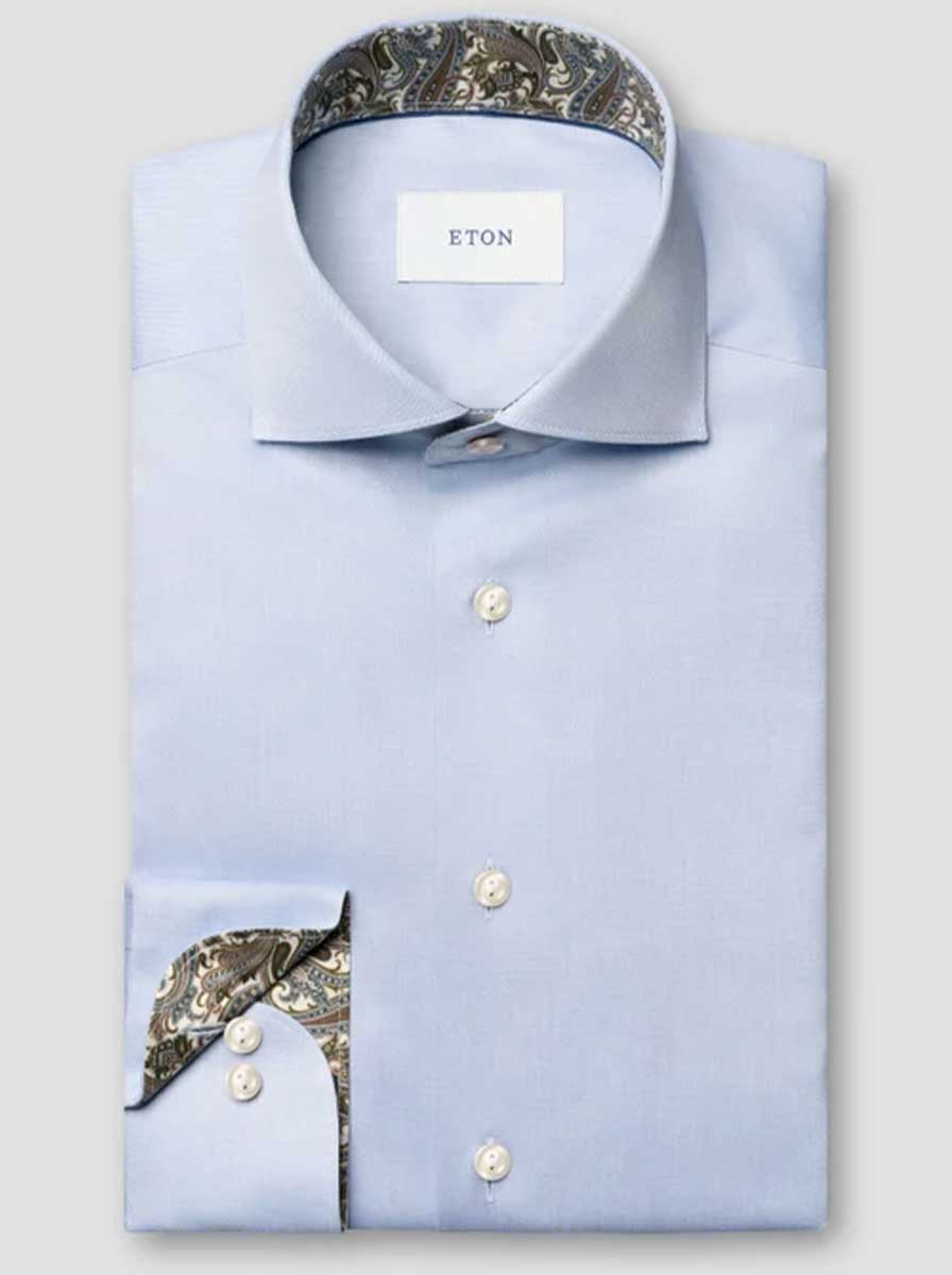 Eton Shirts Eton - Signature Twill Light Blue Shirt w/ Paisley Details