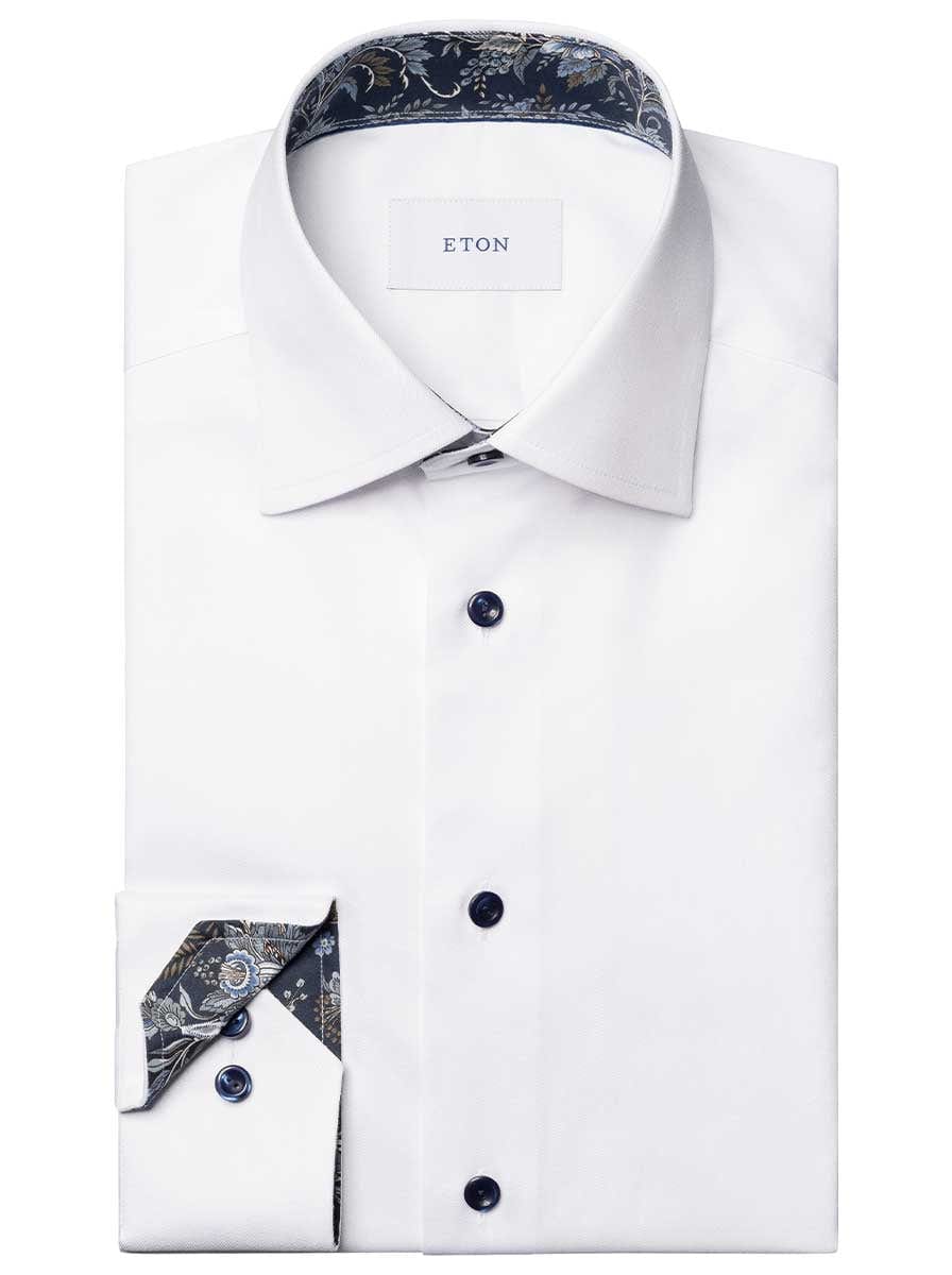 Eton Shirts Eton - Signature Twill Shirt w/ Floral Print Trim