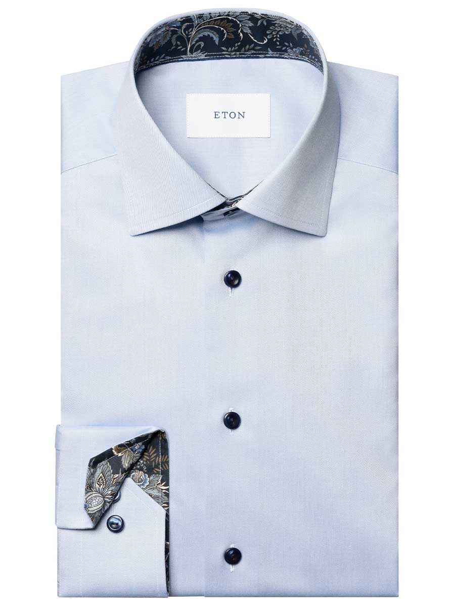 Eton Shirts Eton - Signature Twill Shirt w/ Floral Print Trim