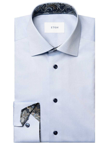 Eton Shirts Eton - Signature Twill Shirt w/ Floral Print Trim
