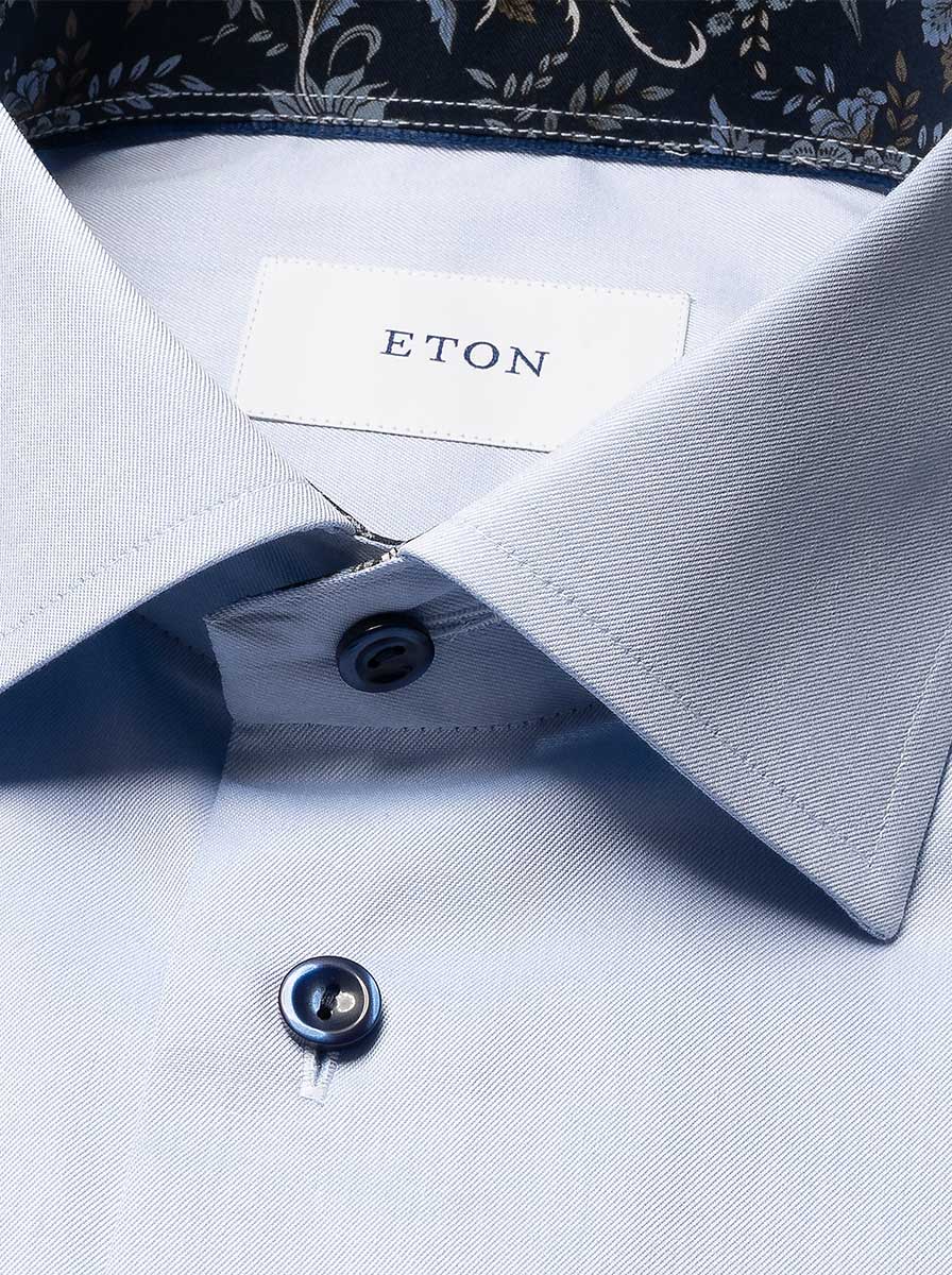 Eton Shirts Eton - Signature Twill Shirt w/ Floral Print Trim