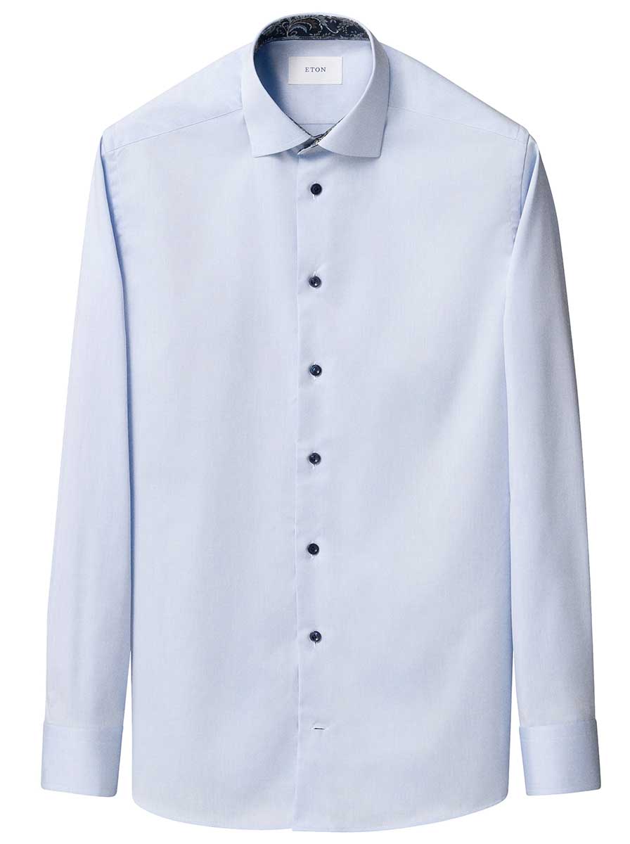 Eton Shirts Eton - Signature Twill Shirt w/ Floral Print Trim