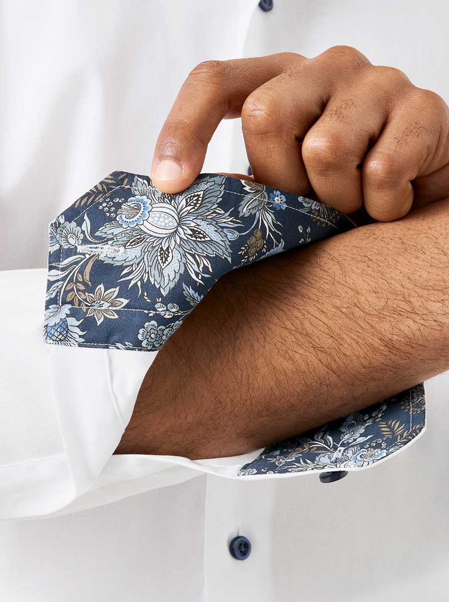 Eton Shirts Eton - Signature Twill Shirt w/ Floral Print Trim