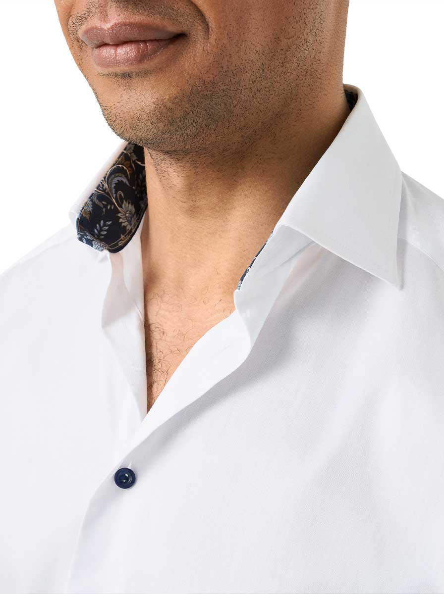 Eton Shirts Eton - Signature Twill Shirt w/ Floral Print Trim