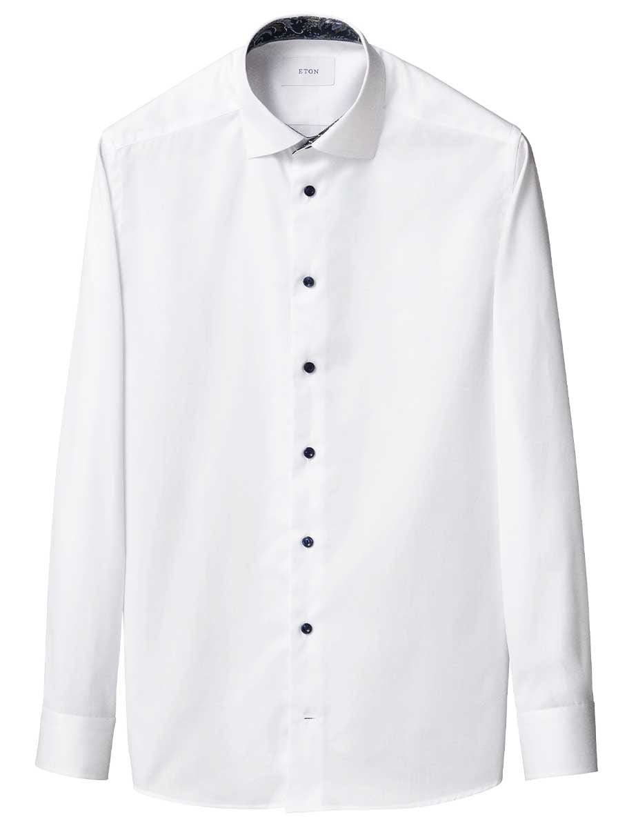 Eton Shirts Eton - Signature Twill Shirt w/ Floral Print Trim