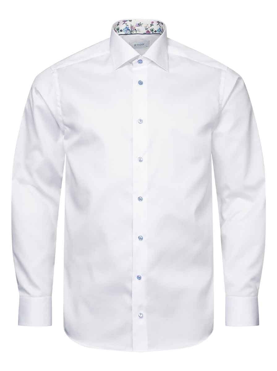 Eton Shirts Eton - Signature Twill Shirt w/ Floral Print Trim