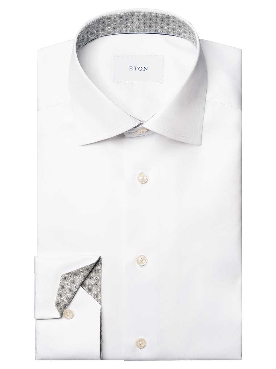 Eton Shirts Eton - Signature Twill Shirt w/ Geometric Print Trim