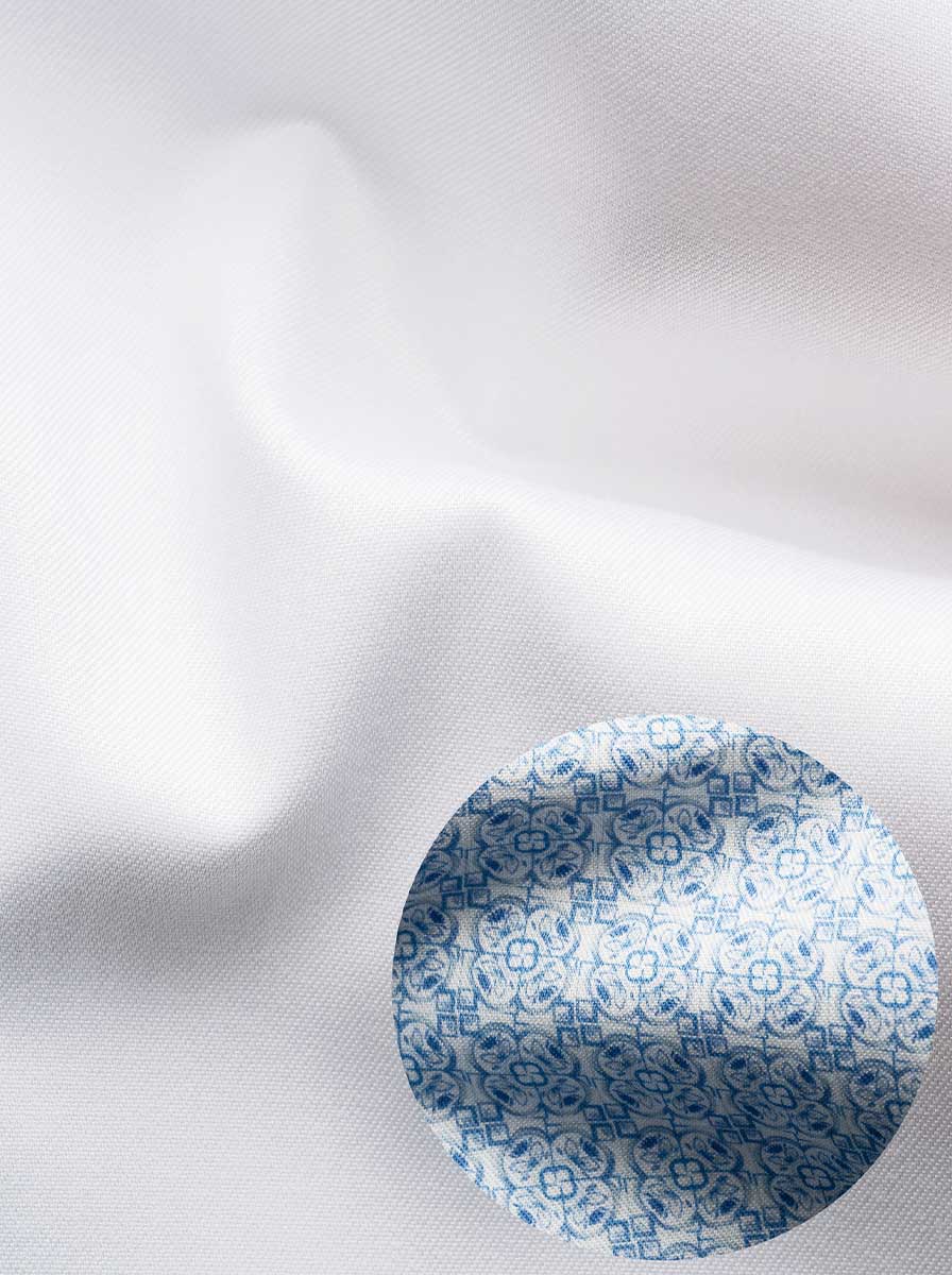 Eton Shirts Eton - Signature Twill White Shirt w/ Geometric Print Trim