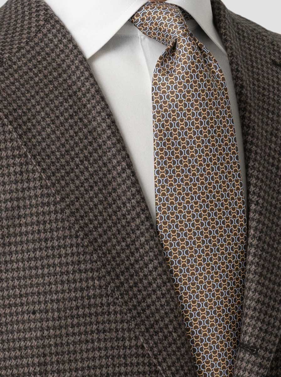 Eton Ties Eton - Geometric Link Printed Brown Silk Tie