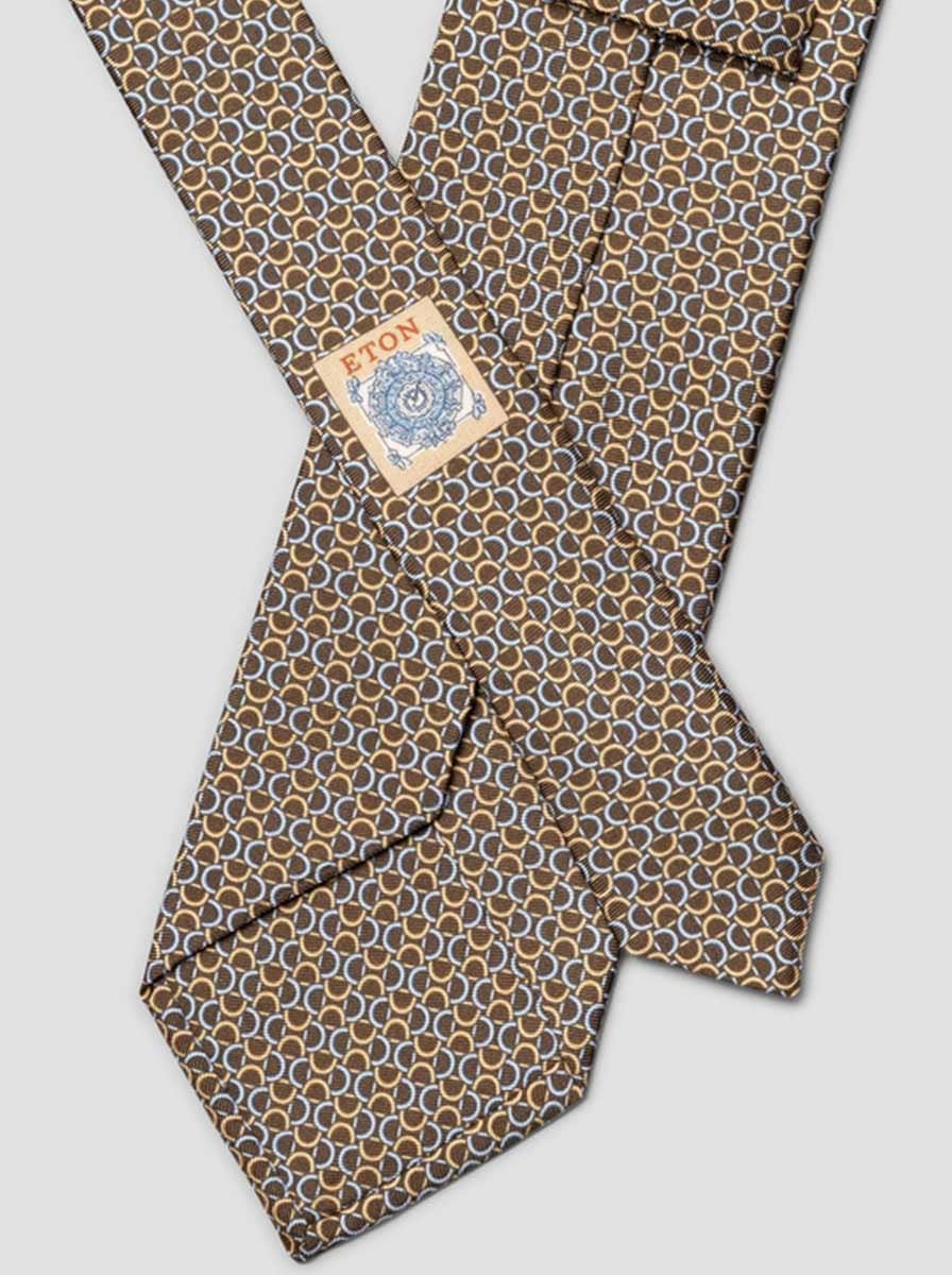 Eton Ties Eton - Geometric Link Printed Brown Silk Tie