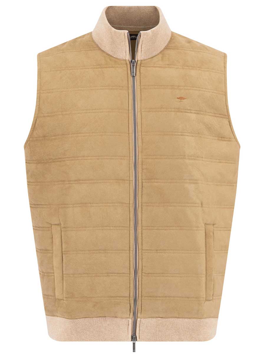 Fynch Hatton Gilets Fynch Hatton - Faux Suede Quilted Taupe Hybrid Gilet