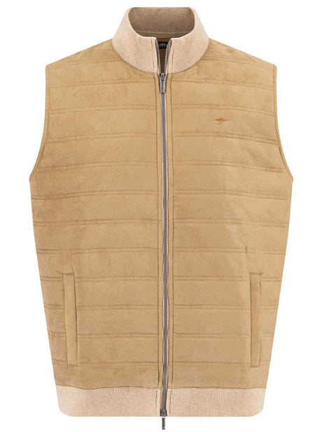 Fynch Hatton Gilets Fynch Hatton - Faux Suede Quilted Taupe Hybrid Gilet