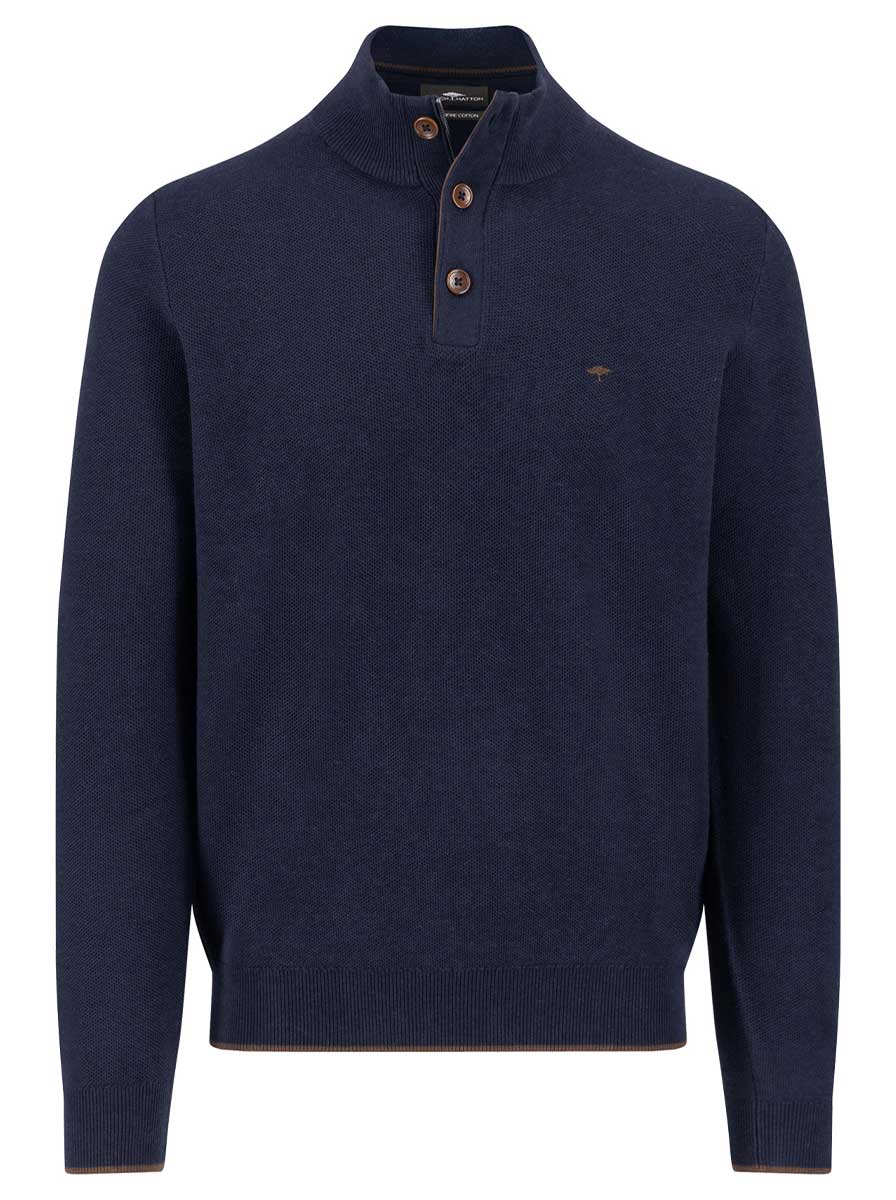 Fynch Hatton Knitwear & Jumpers Fynch Hatton - 1/4 Zip & Button Cotton Navy Jumper