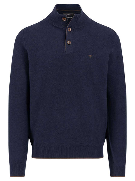 Fynch Hatton Knitwear & Jumpers Fynch Hatton - 1/4 Zip & Button Cotton Navy Jumper