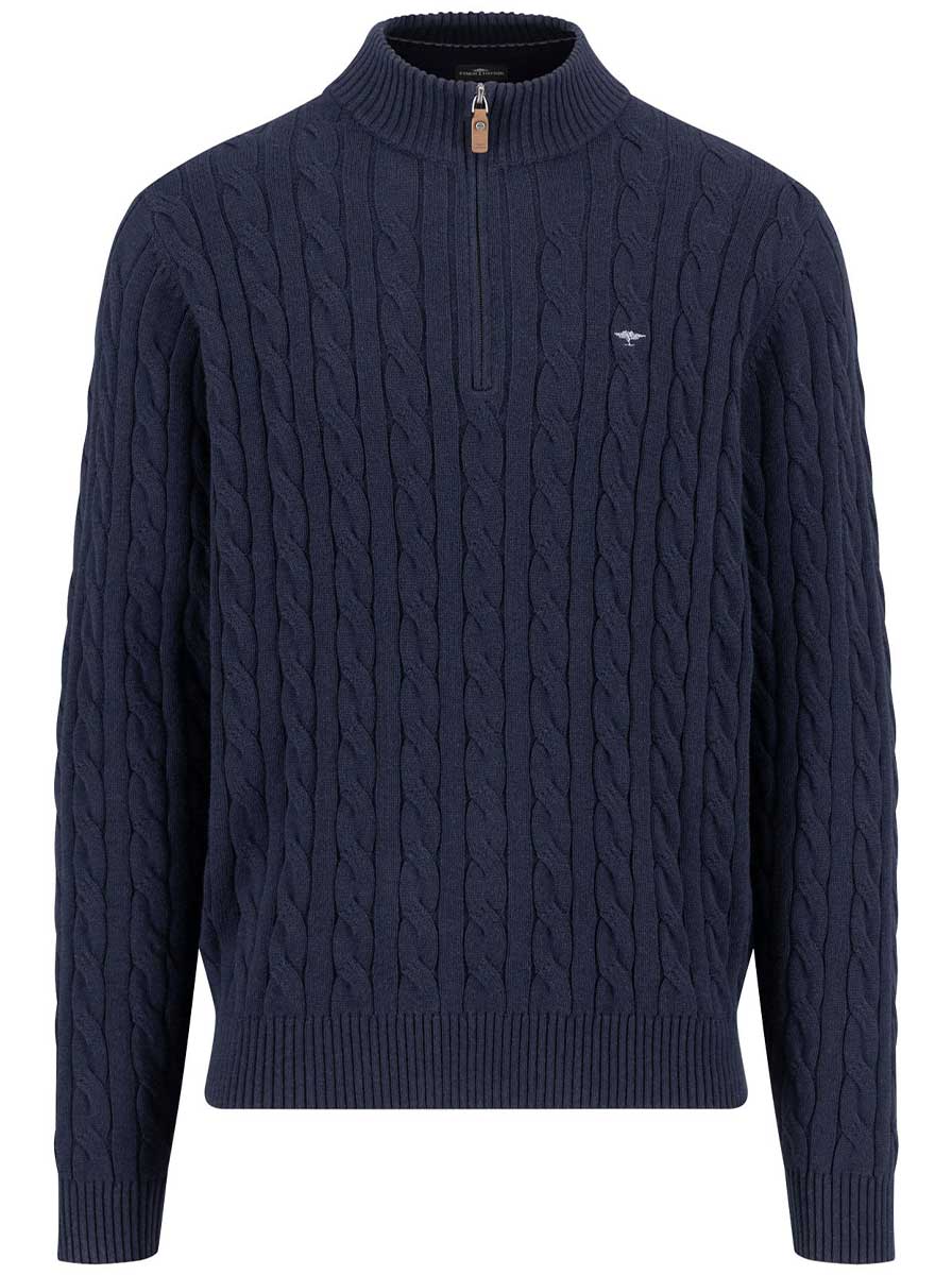 Fynch Hatton Knitwear & Jumpers Fynch Hatton - 1/4 Zip Cotton Cable Knit Navy Jumper