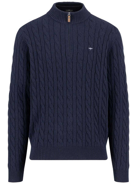 Fynch Hatton Knitwear & Jumpers Fynch Hatton - 1/4 Zip Cotton Cable Knit Navy Jumper