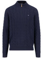 Fynch Hatton Knitwear & Jumpers Fynch Hatton - 1/4 Zip Cotton Cable Knit Navy Jumper